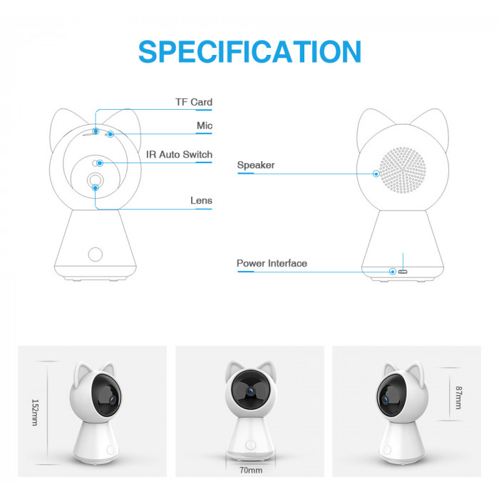 Поворотна бездротова Wi-Fi FullHD відеоняня Kitty YCC365 plus